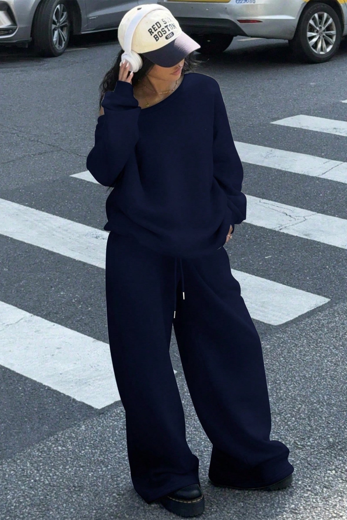 Kadın Düşük Omuz Yumuşak Basic Sweat Eşofman Takımı