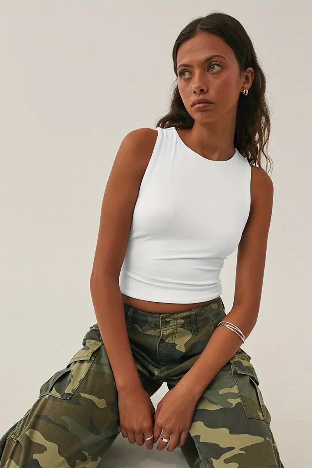 Kadın Atlet – Düz Basic Crop Kolsuz T-shirt