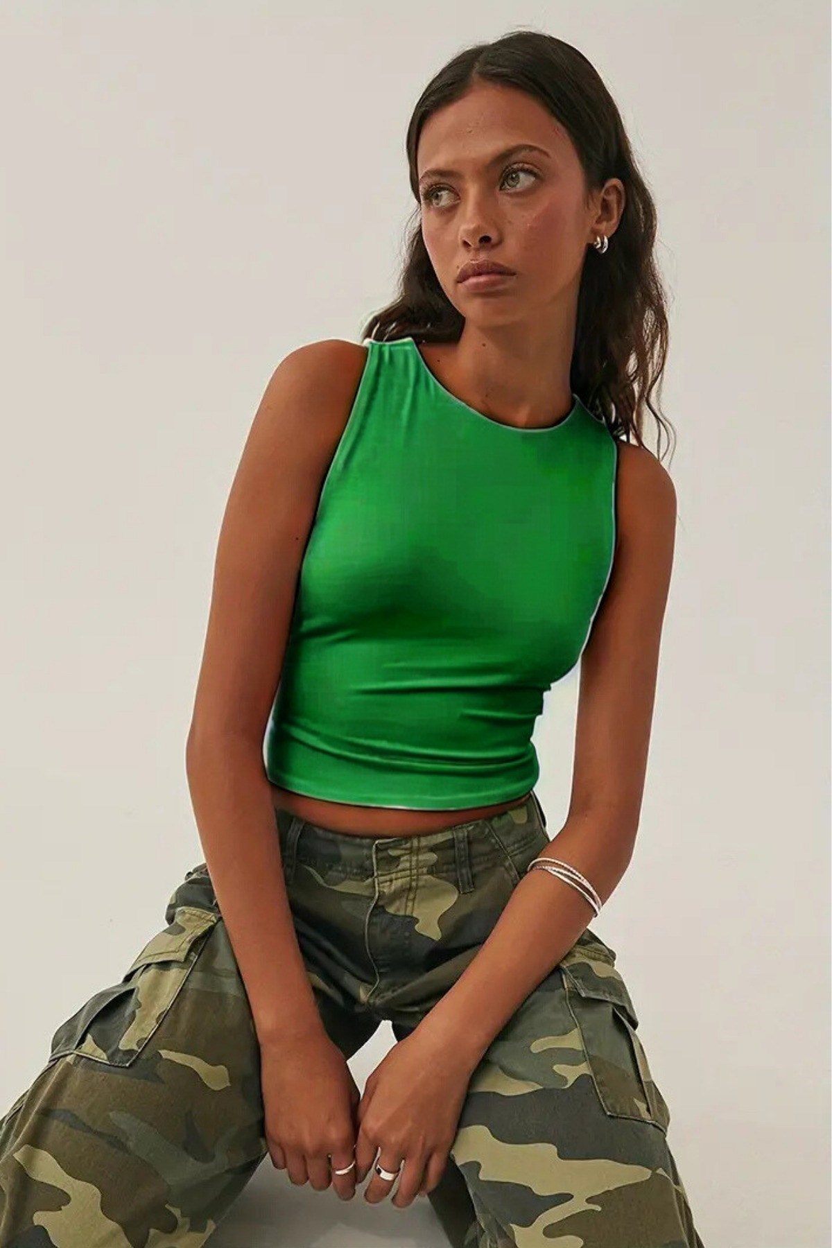 Kadın Atlet – Düz Basic Crop Kolsuz T-shirt