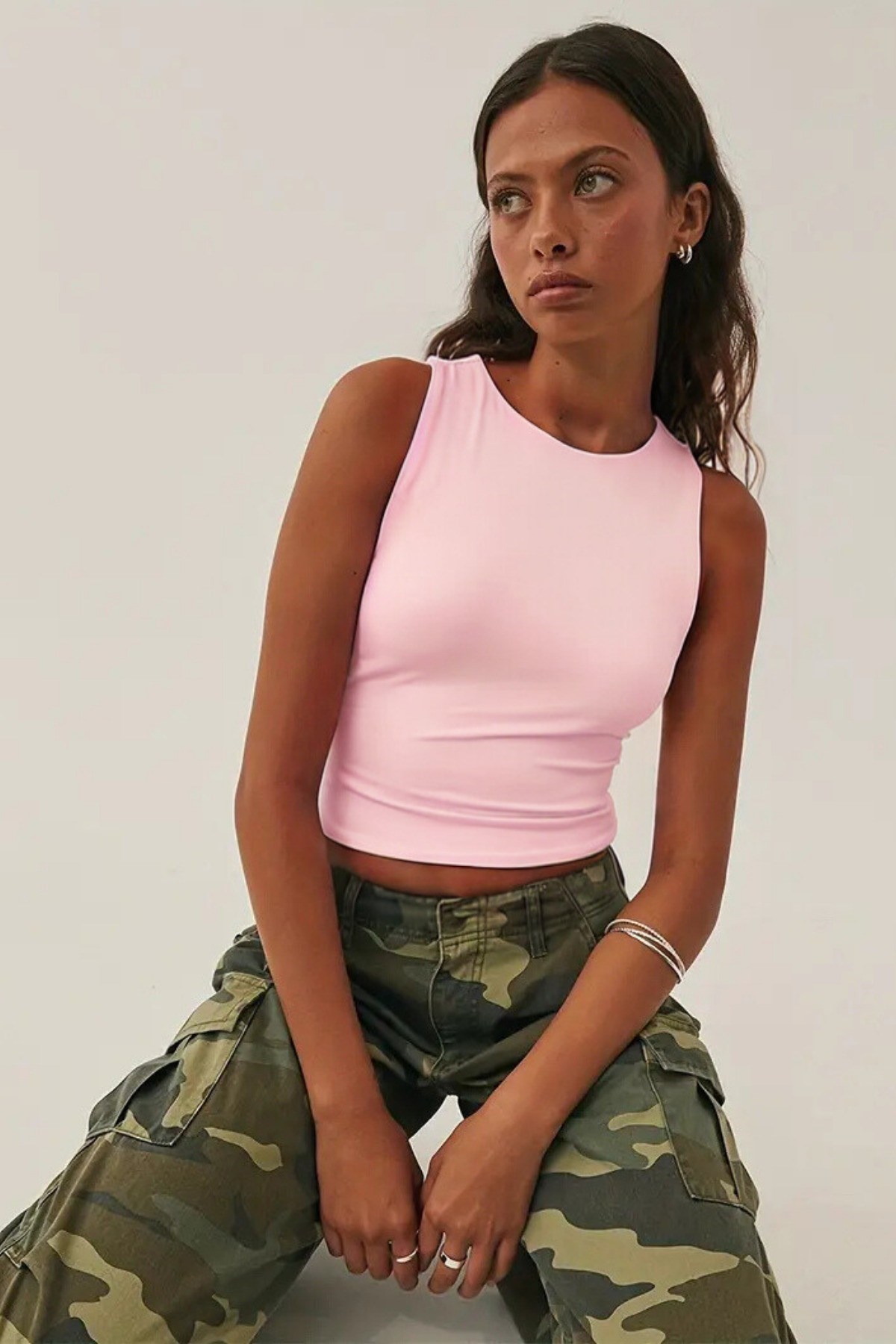 Kadın Atlet – Düz Basic Crop Kolsuz T-shirt