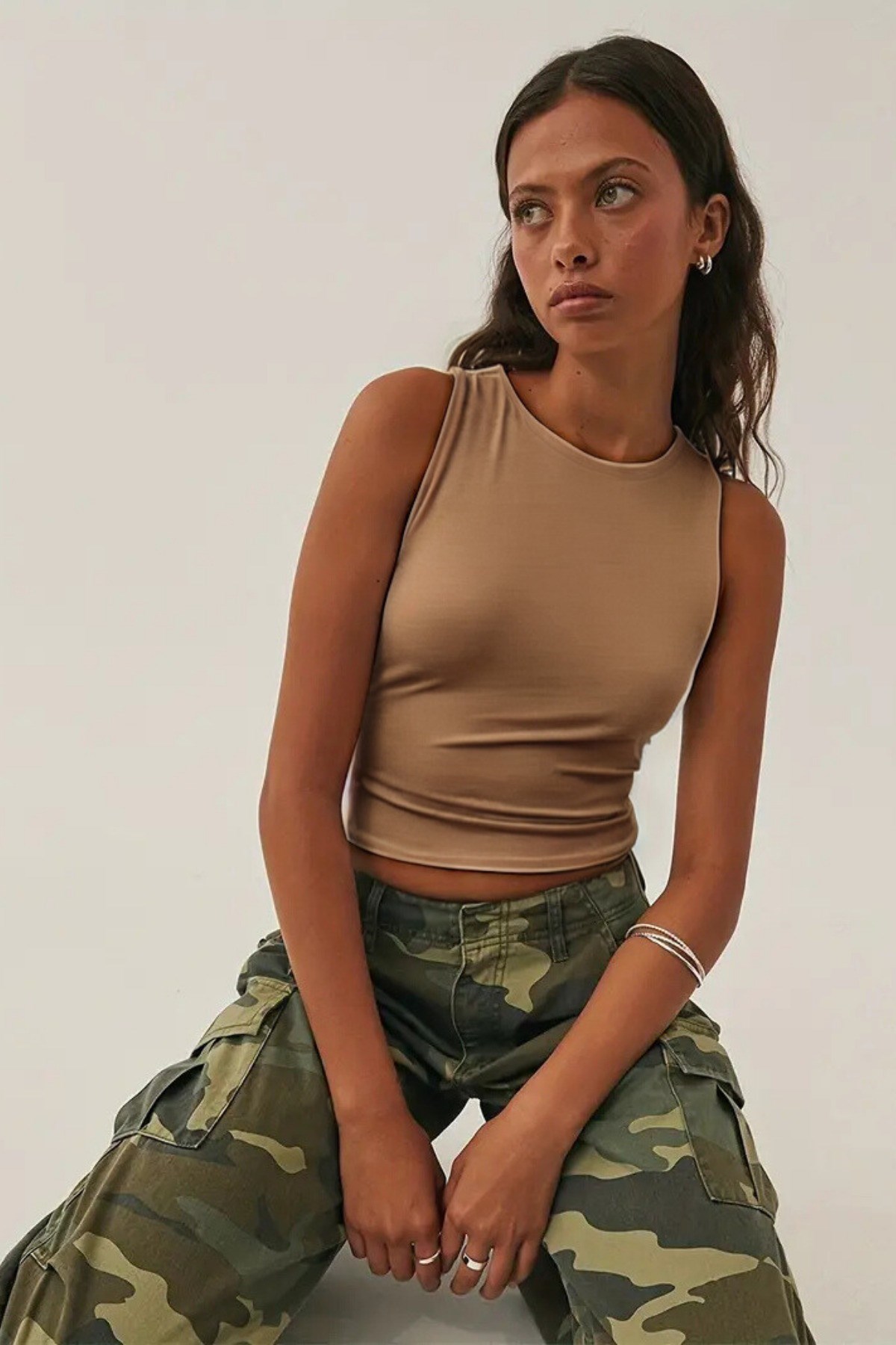 Kadın Atlet – Düz Basic Crop Kolsuz T-shirt