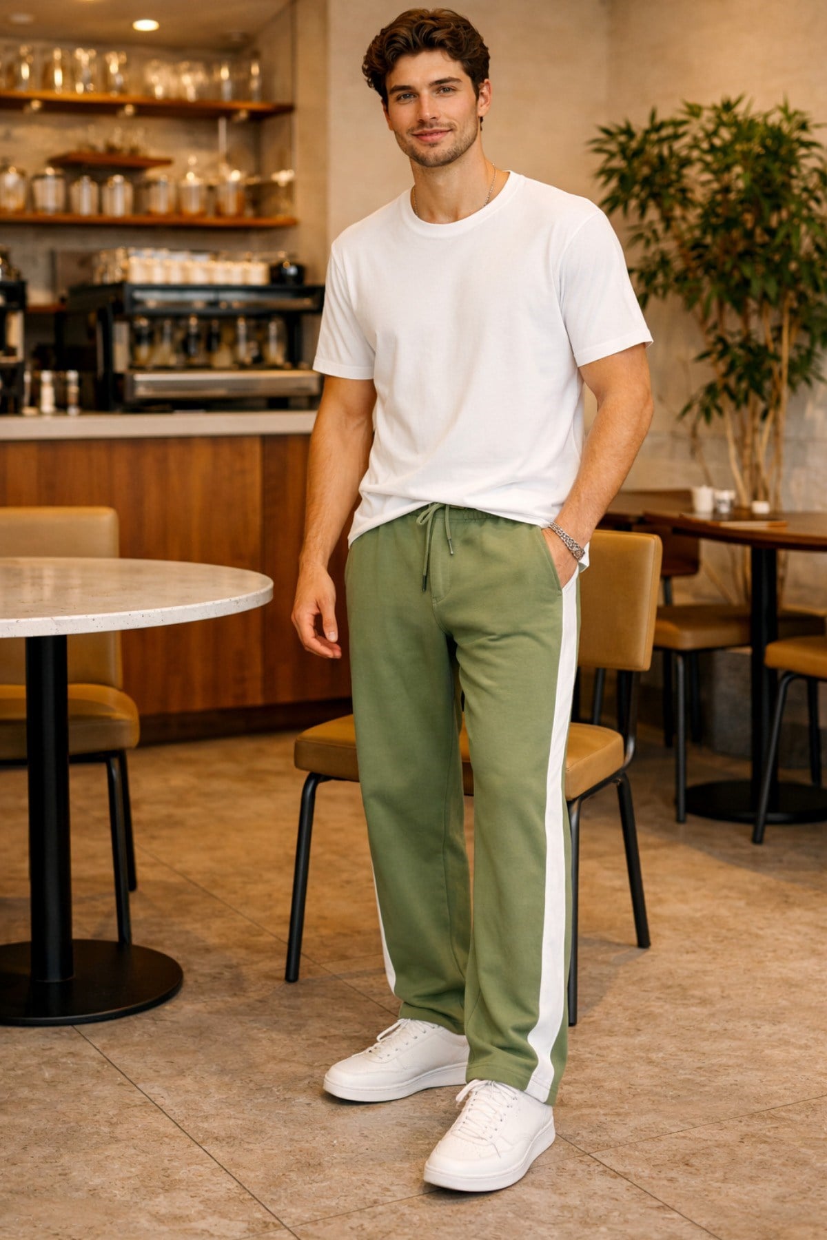 Erkek Şeritli Eşofman Altı Bağcıklı Baggy Rahat Kesim Günlük Spor Pantolon