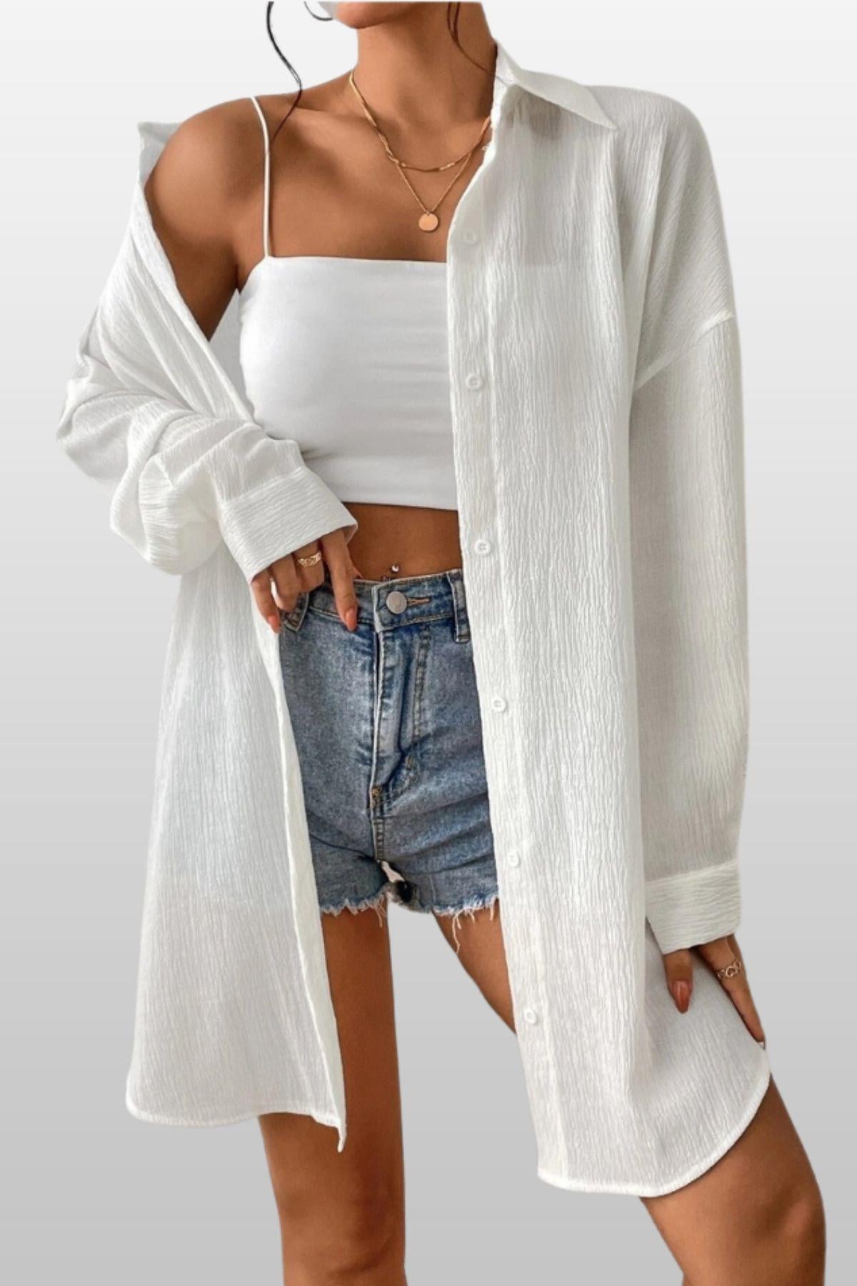 Cool Kadın Beyaz Oversize Gömlek