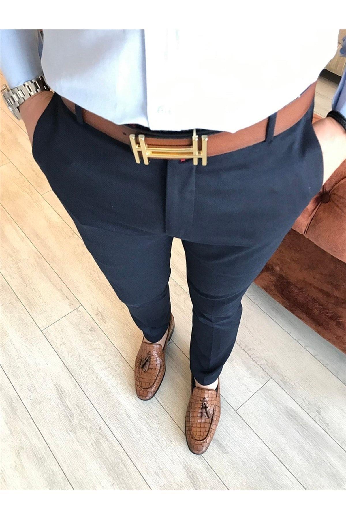 Italyan Kesim Slim Fit Mevsimlik Lacivert Erkek Kumaş Pantolon