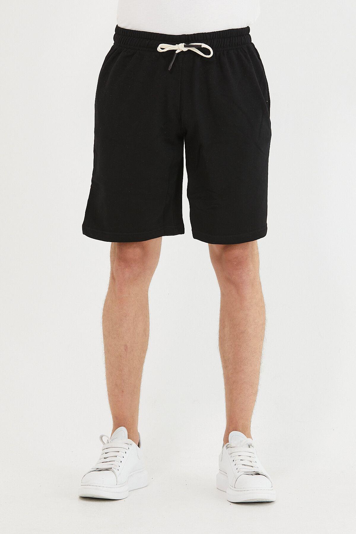 Erkek Gri Beli Lastikli Cepli Şort & Bermuda