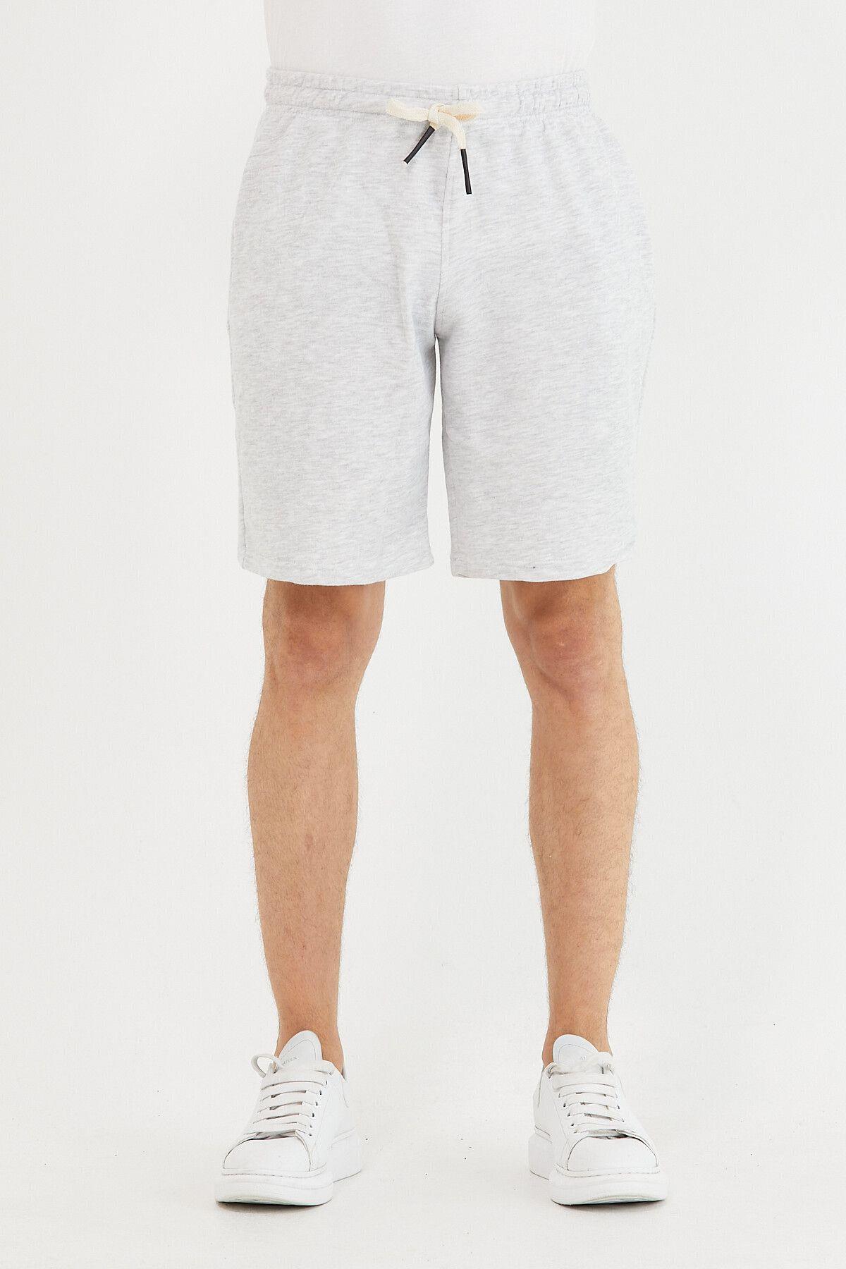Erkek Gri Beli Lastikli Cepli Şort & Bermuda