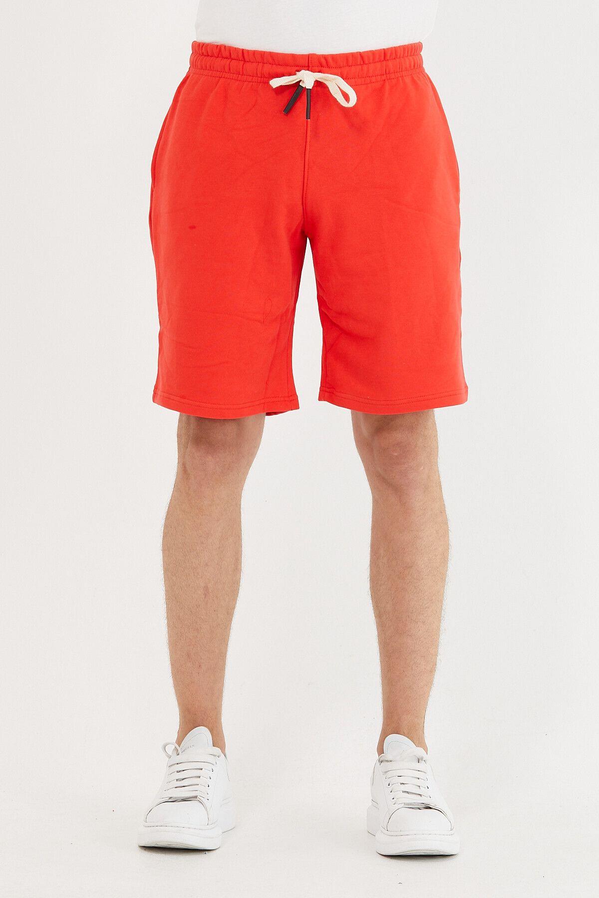 Erkek Gri Beli Lastikli Cepli Şort & Bermuda