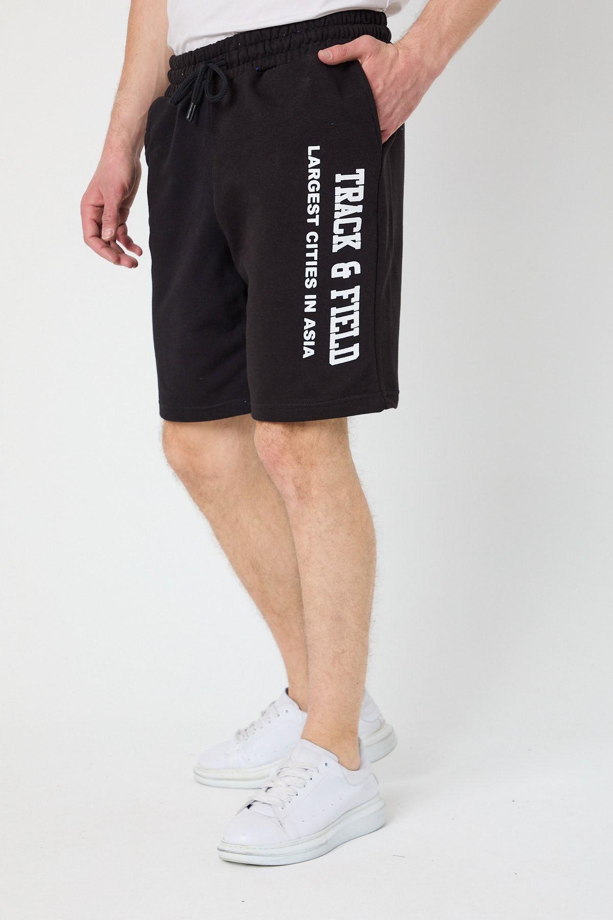 Erkek Siyah Regular Fit Detaylı Şort