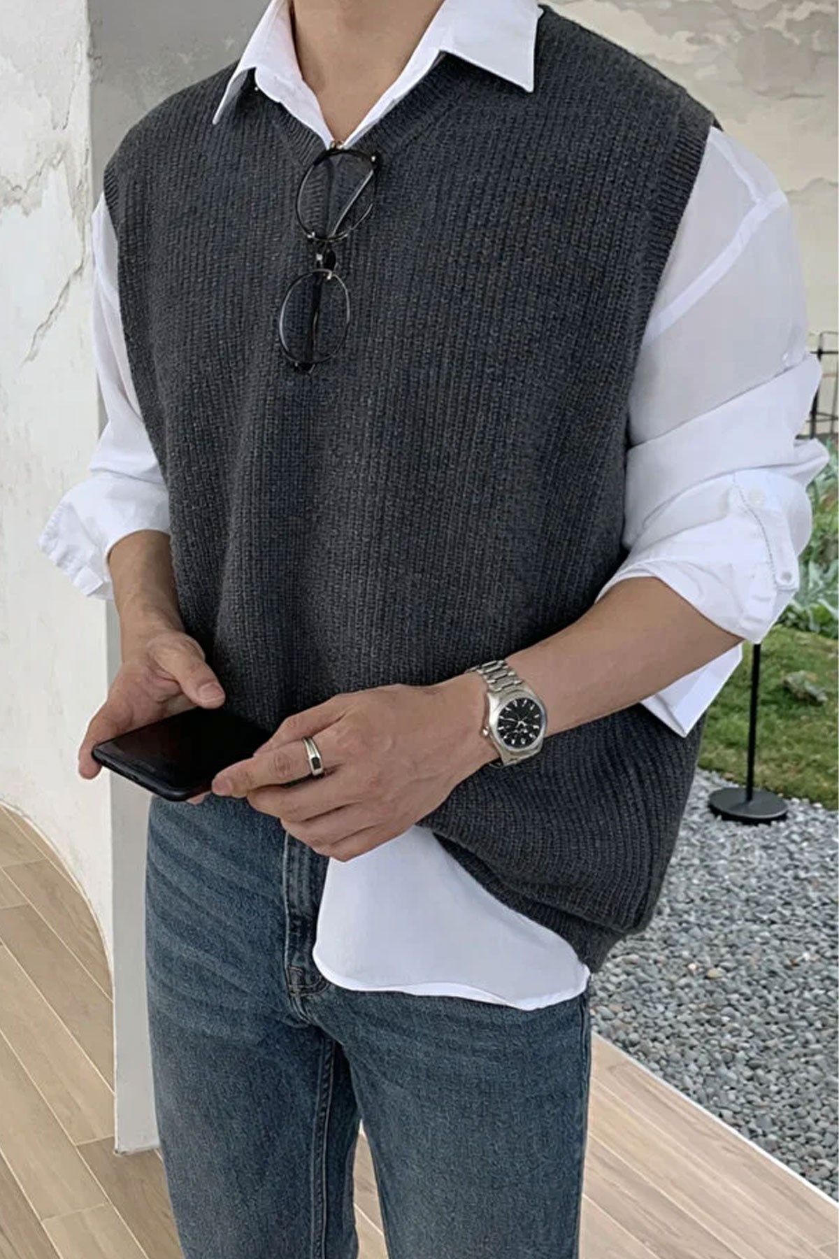 Erkek V Yaka Oversize Süveter