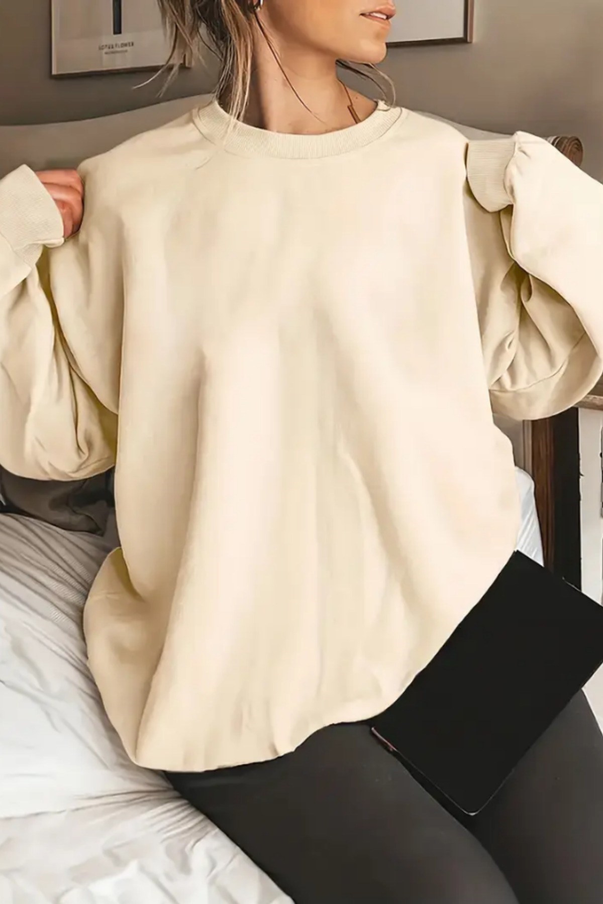 Kadın Bisiklet Yaka Basic Oversize Sweatshirt
