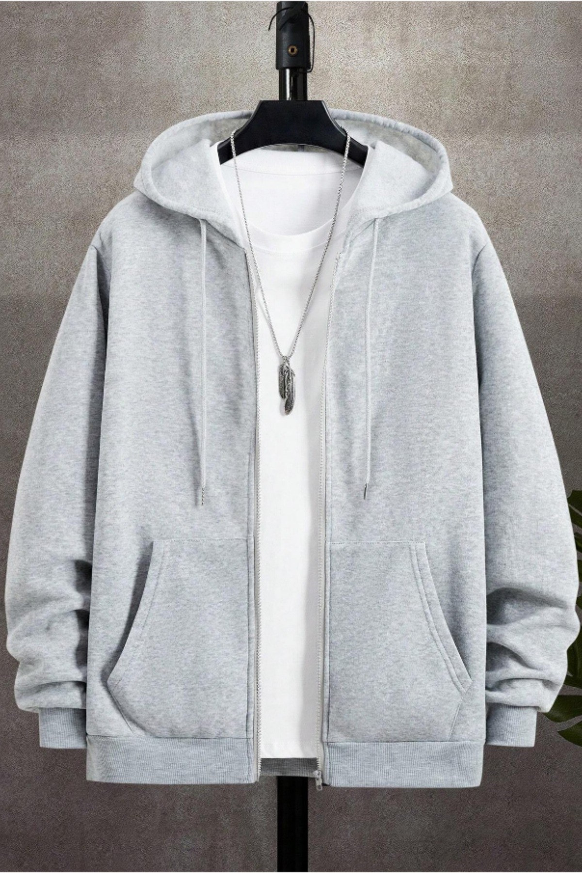Unisex Relax Fit Rahat Kesim Pamuklu İçi Polarlı Çift Cepli Fermuarlı Kapüşonlu Sweatshirt