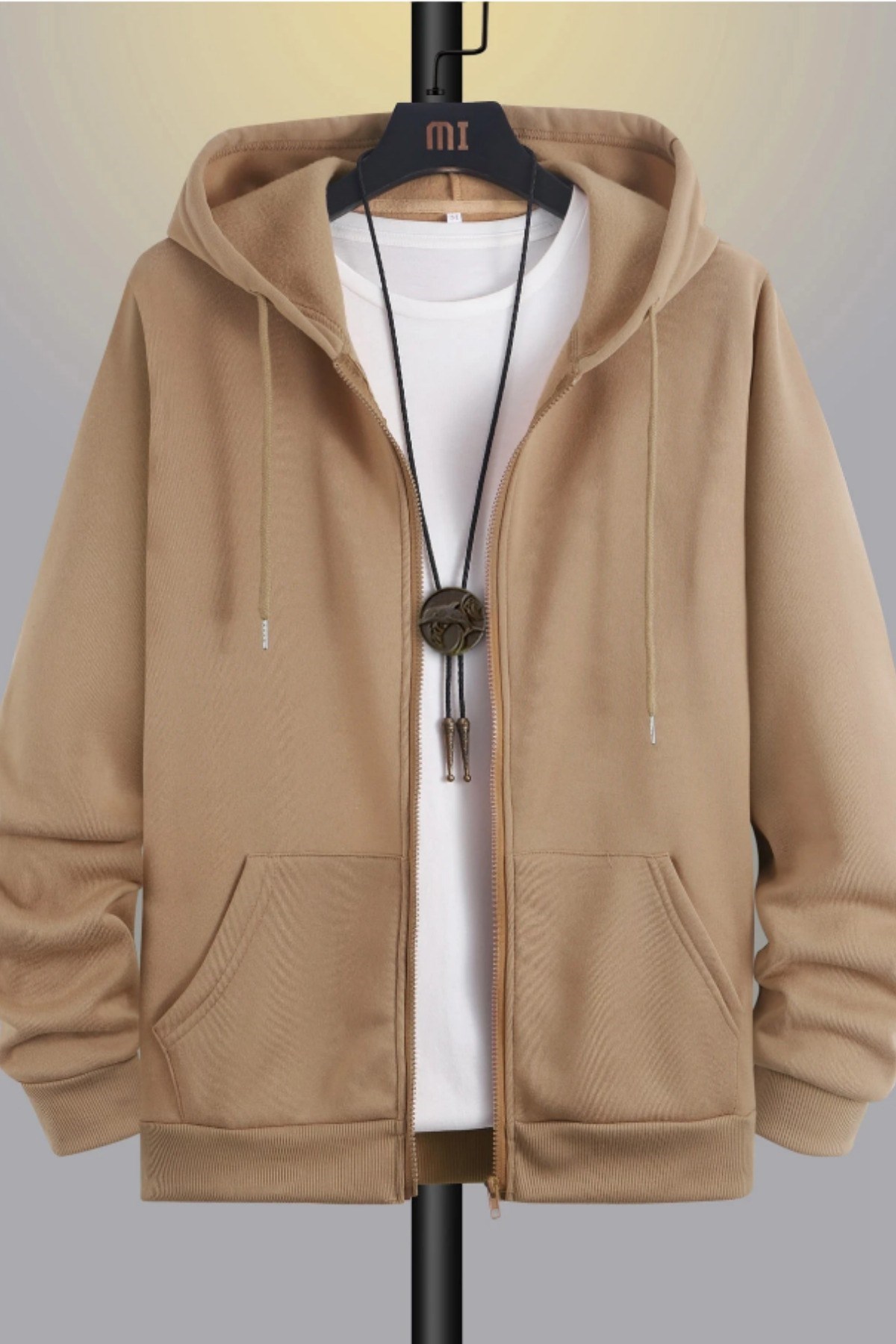 Unisex Relax Fit Rahat Kesim Pamuklu İçi Polarlı Çift Cepli Fermuarlı Kapüşonlu Sweatshirt