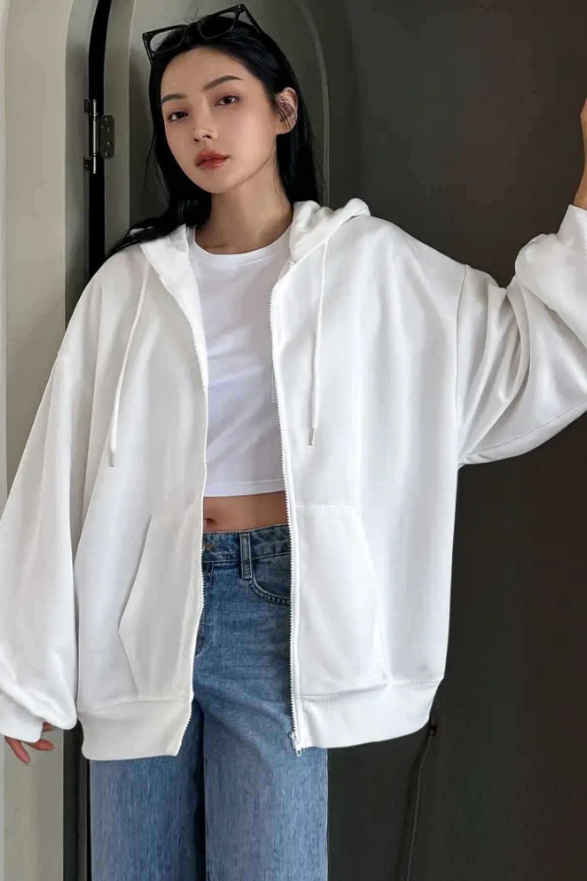 Unisex Fermuar Kapüşonlu Sweatshirt
