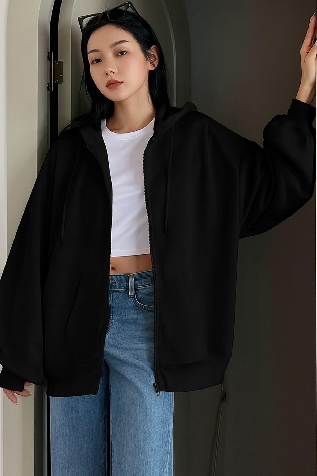 Unisex Fermuar Kapüşonlu Sweatshirt