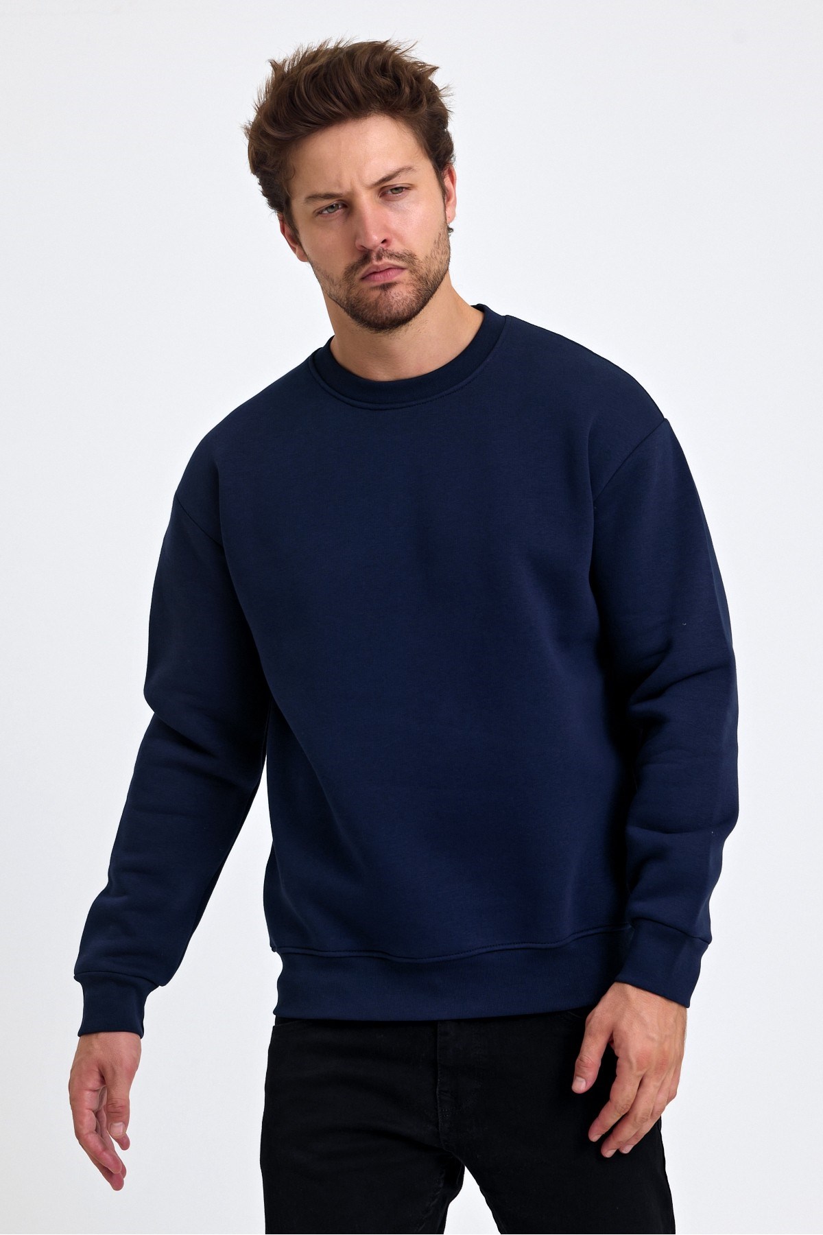 Erkek Yumuşacık Kumaşlı Regular Fit Yuvarlak Yakalı Sweatshirt