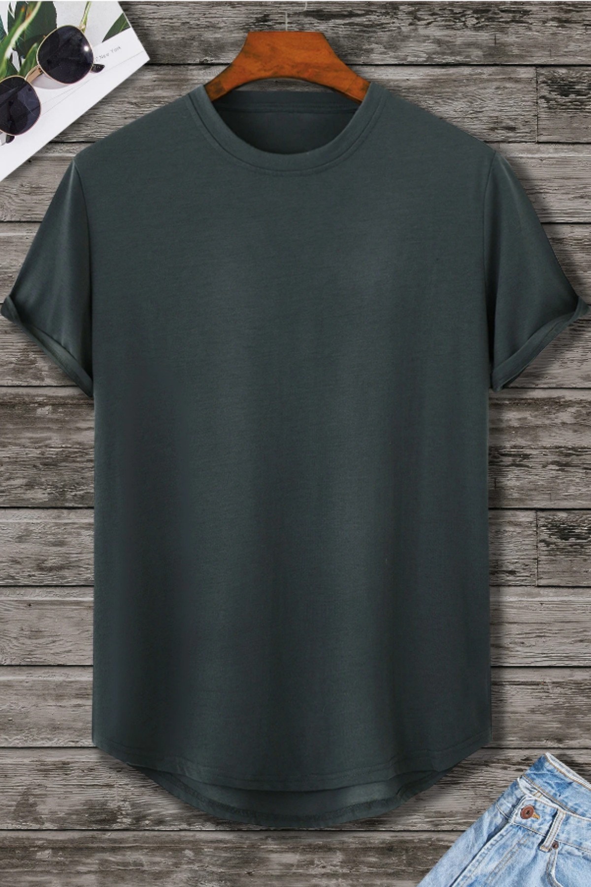 Erkek Bisiklet Yaka Oval Etek Salaş %100 Pamuk Basic T-Shirt