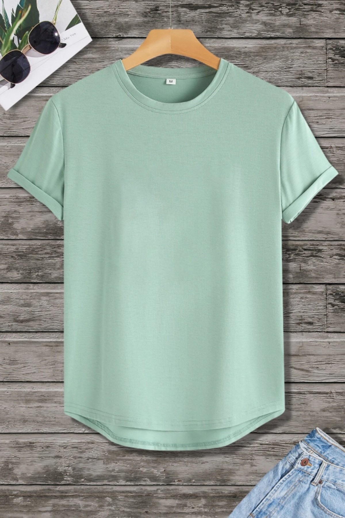 Erkek Bisiklet Yaka Oval Etek Salaş %100 Pamuk Basic T-Shirt