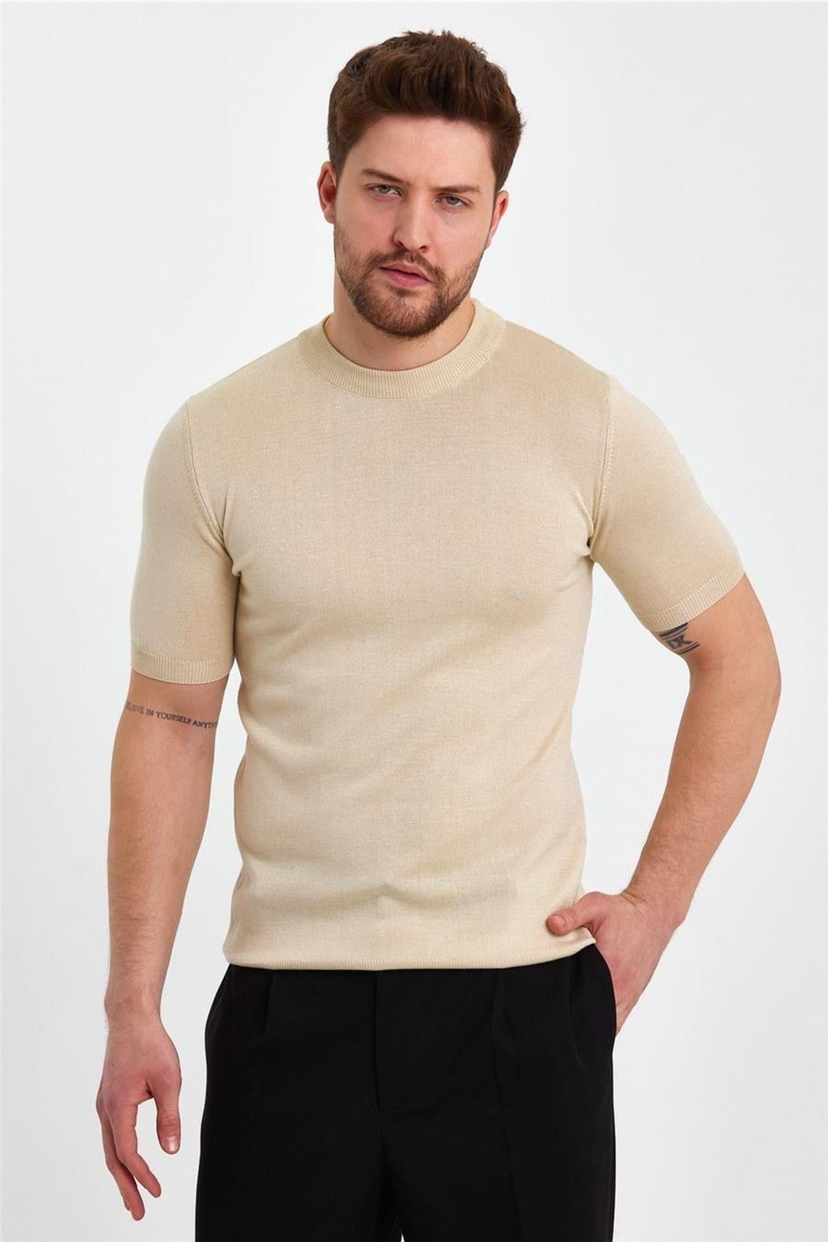 Taş Erkek Yarım Balıkçı Düz Triko T-shirt-trz19129r08s