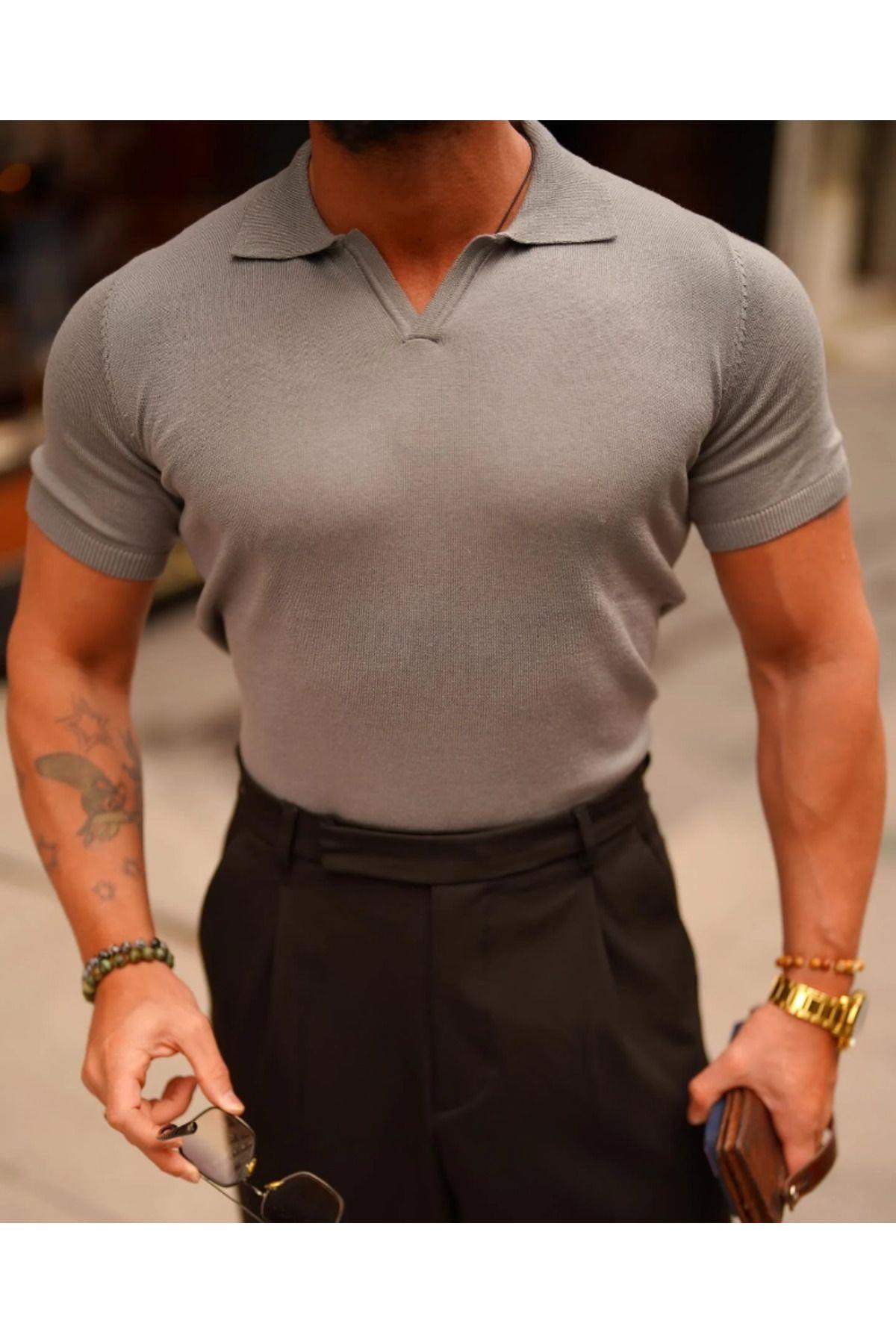Erkek Kırık Beyaz Patlı Kısa Kollu Polo Yaka Triko T-Shirt