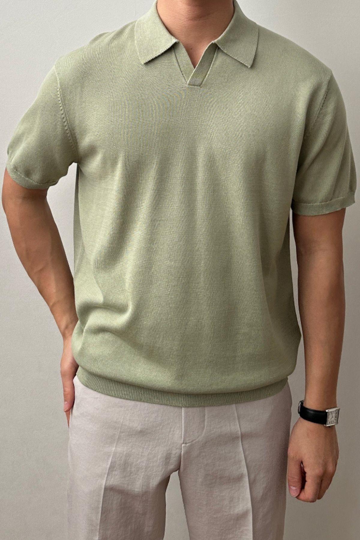 Erkek Kırık Beyaz Patlı Kısa Kollu Polo Yaka Triko T-Shirt