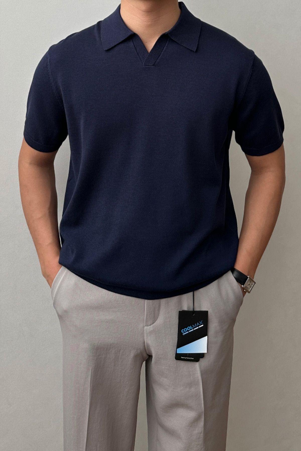 Erkek Kırık Beyaz Patlı Kısa Kollu Polo Yaka Triko T-Shirt