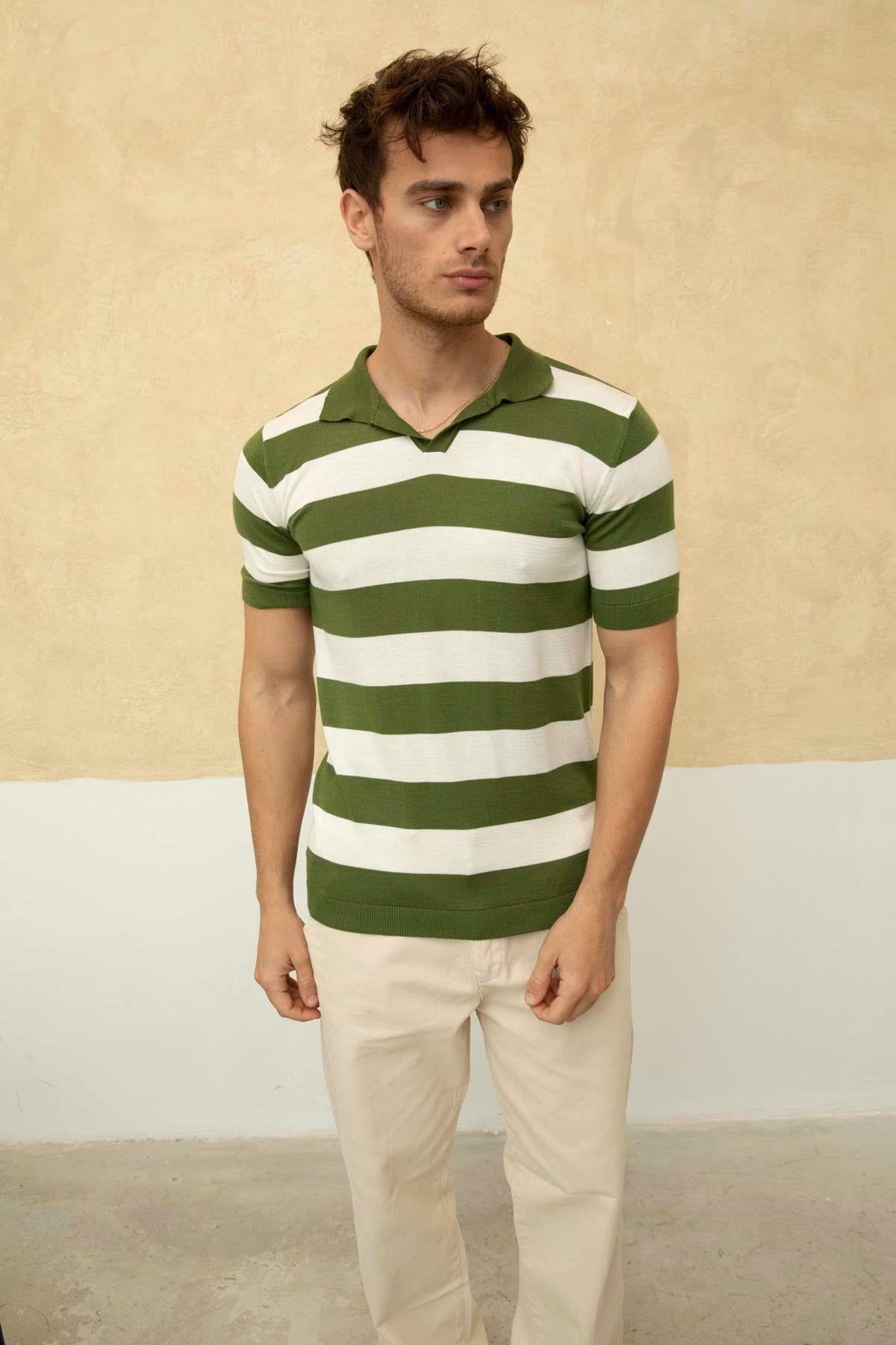 Renk Bloklu Polo Yaka Triko T-Shirt