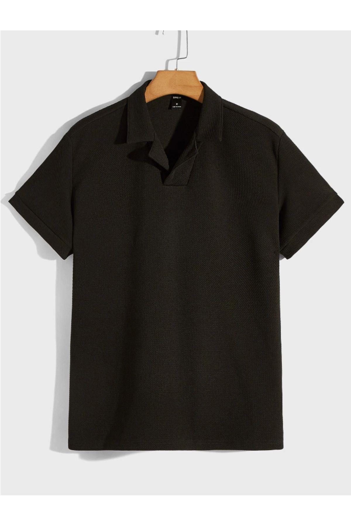 Erkek Kahverengi Waffle Kumaş Regular Polo Yaka T-Shirt