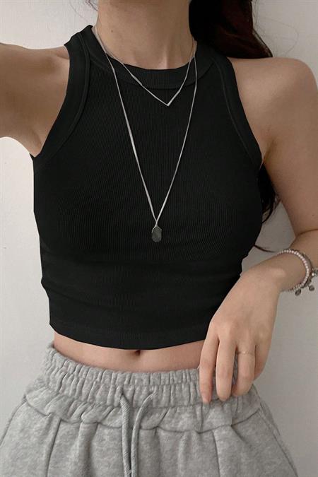 Kadın Beyaz Kaşkorse Geniş Askılı Fitilli Crop Atlet