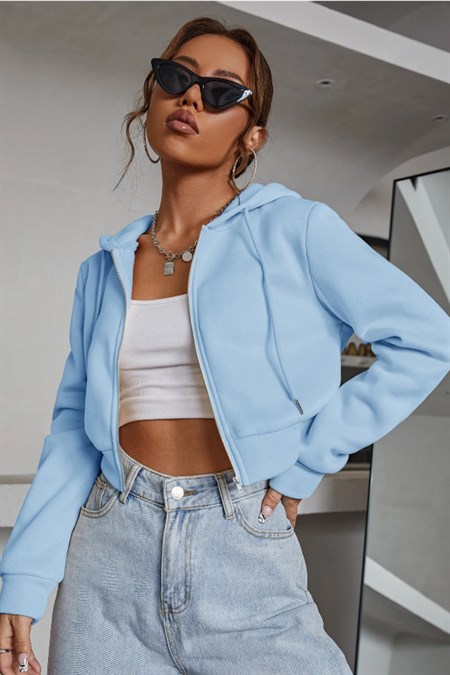 Kadın Kapüşonlu Şardonlu Crop Sweatshirt