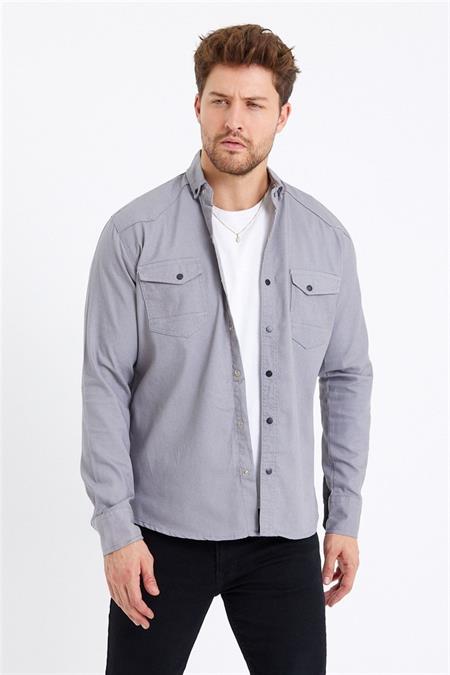 Erkek Mavi Çift Cepli Çıt Çıt Düğmeli Slim Fit Kot Gömlek-tcktgmlkr02s
