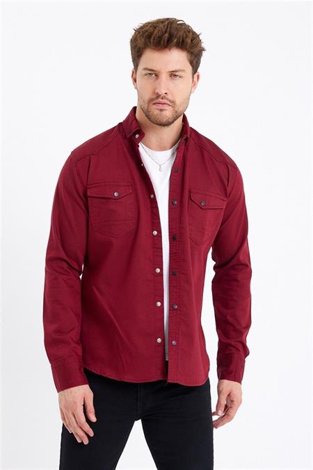 Erkek Mavi Çift Cepli Çıt Çıt Düğmeli Slim Fit Kot Gömlek-tcktgmlkr02s