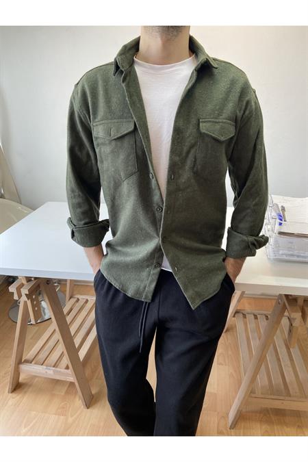 Bordo Erkek Slim Fit Çift Cep Kapaklı Oduncu Gömlek