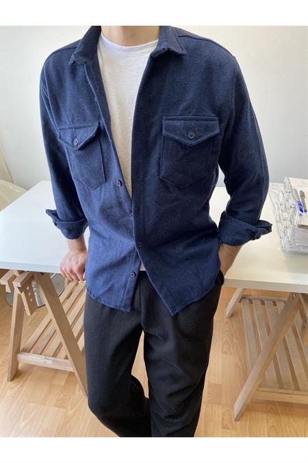 Bordo Erkek Slim Fit Çift Cep Kapaklı Oduncu Gömlek