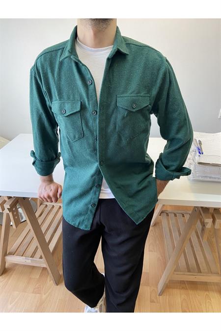 Bordo Erkek Slim Fit Çift Cep Kapaklı Oduncu Gömlek