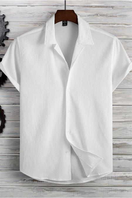 Lacivert Yarım Regular Apaş Yaka Kısa Kol Müslin Kumaş Erkek Gömlek