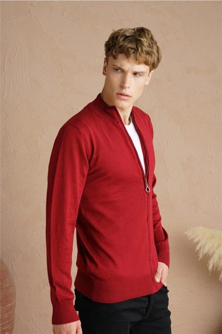 Erkek Bordo Tek Plaka Ince Triko Hırka-hrk1850r07s