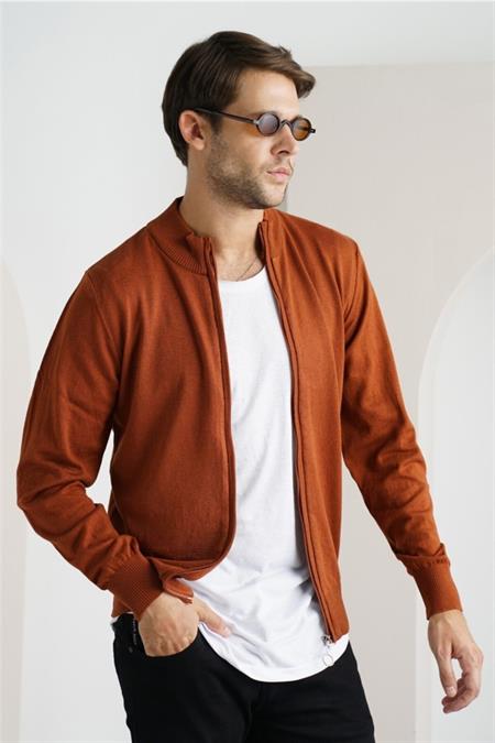 Erkek Bordo Tek Plaka Ince Triko Hırka-hrk1850r07s