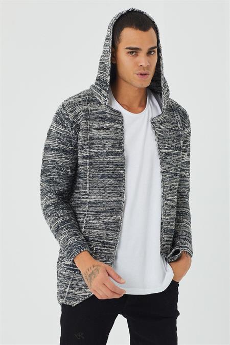 Erkek Gri Desenli Triko Hırka