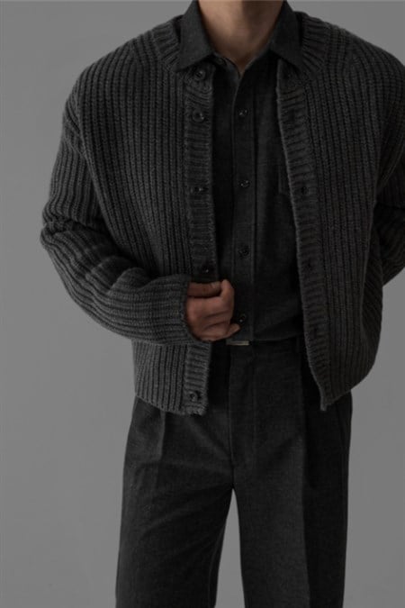 Erkek Slim Fit Pamuklu Yuvarlak Yaka Düğmeli Hırka