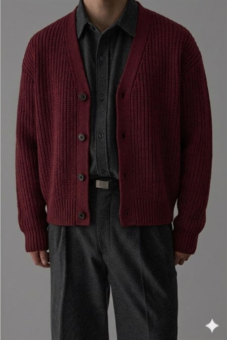 Erkek Slim Fit Pamuklu Yuvarlak Yaka Düğmeli Hırka