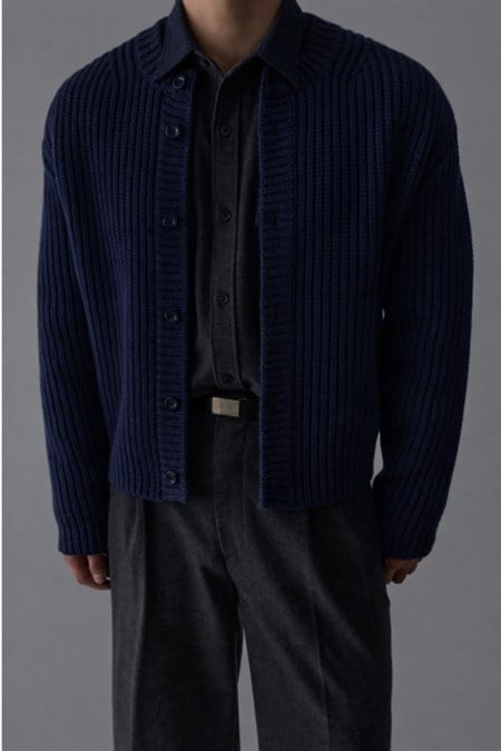 Erkek Slim Fit Pamuklu Yuvarlak Yaka Düğmeli Hırka