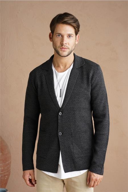 Erkek Antrasit Şal Yaka Çelik Örgü Ceket Hırka-hrkckt1824r04s