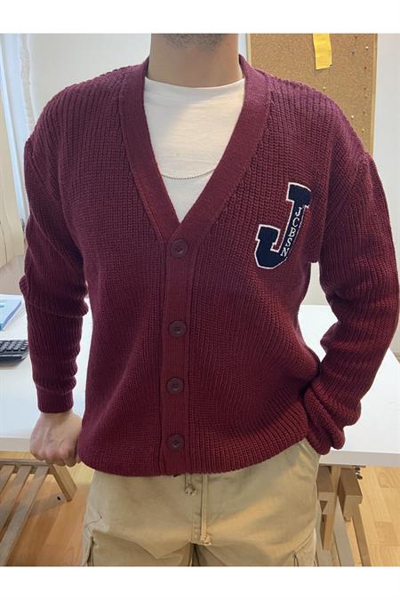 Gri Erkek Regular/Normal Kesim V Yaka Düğmeli Nakışlı Hırka