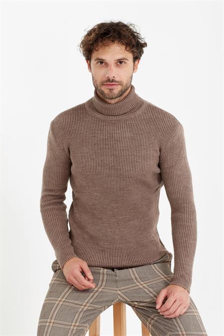 Krem Ince Petek Balıkçı Triko Kazak -blyk002r03