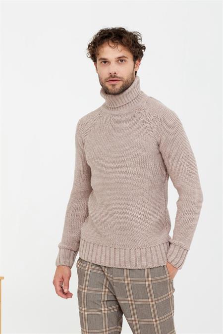 Erkek Kahverengi  Kalın Balıkçı Triko Kazak