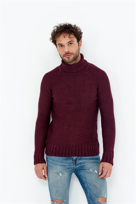 Erkek Kahverengi  Kalın Balıkçı Triko Kazak