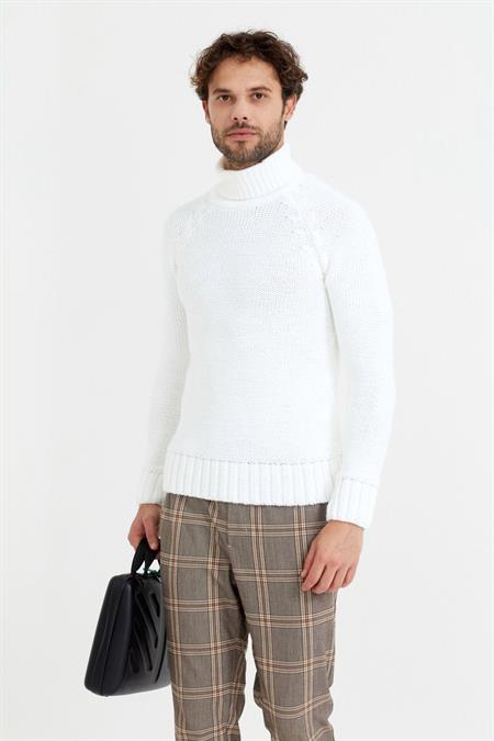 Erkek Kahverengi  Kalın Balıkçı Triko Kazak