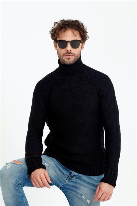 Erkek Kahverengi  Kalın Balıkçı Triko Kazak