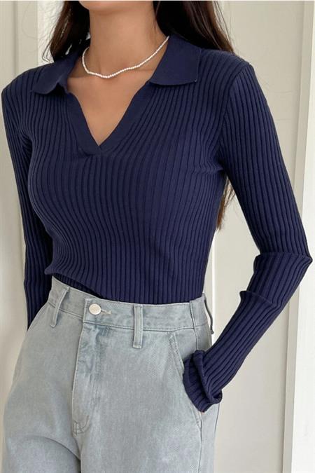 Bordo Fitilli Polo Yaka Triko Kazak