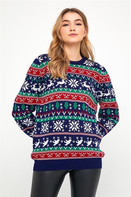 Kadın Kırmızı-yeşil-beyaz Cristmas Yılbaşı Kazağı